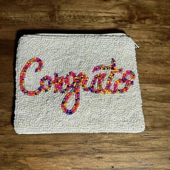 NWOT Congrats Multi Color Beaded Coin Zippered Pouch Bag Purse Shirdee - Picture 2 of 8